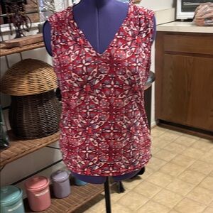 Chaps Red and White Patterned Tank Top